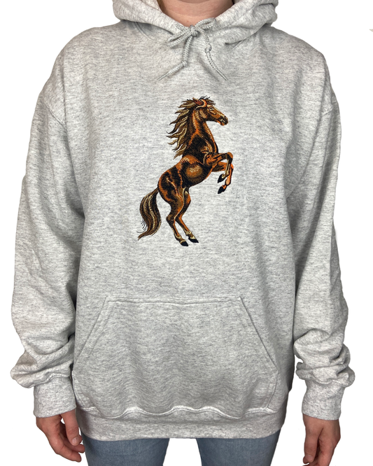 Realistic Horse Embroidered Hoodie / Crew